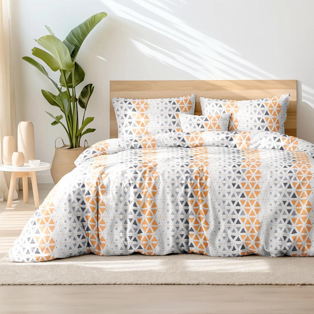 Goldea bavlnené posteľné obliečky deluxe - oranžovo-sivé triangly 140 x 200 a 70 x 90 cm