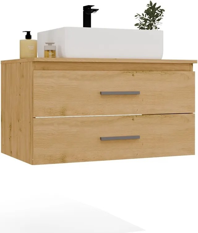 Závěsná skříňka s deskou a umyvadlem Nel 2S 80 cm dub Artisan