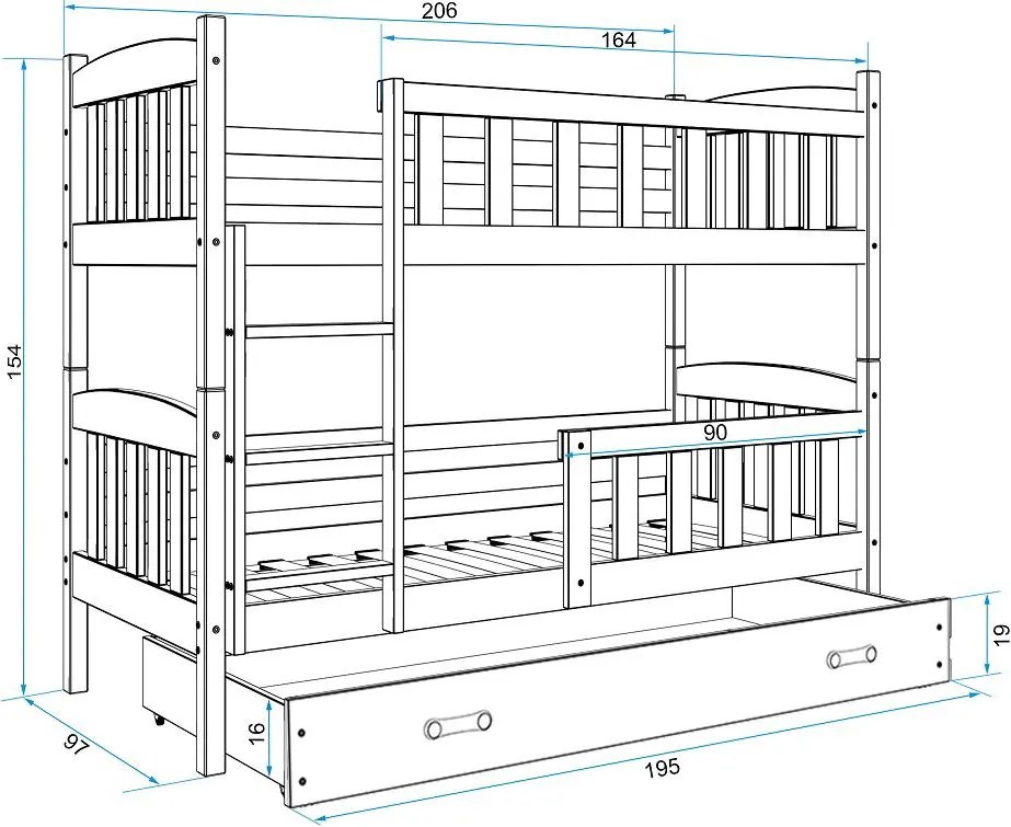 Poschodová posteľ KUBO 200x90 | biela - ružová
