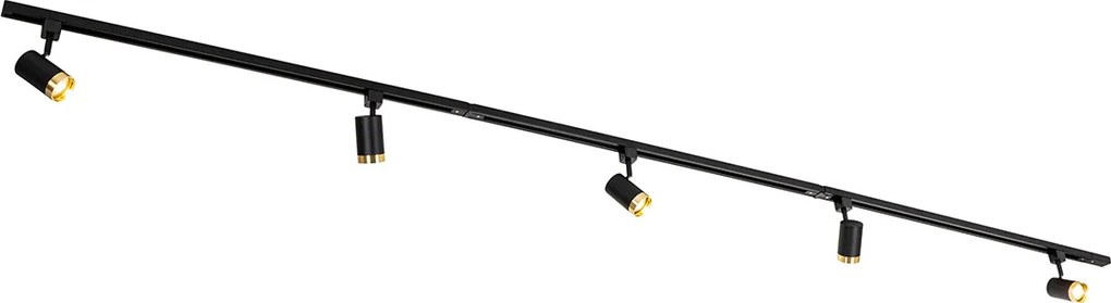 1-fázový koľajnicový systém s 5 reflektormi čierny so zlatým krúžkom - Jeana