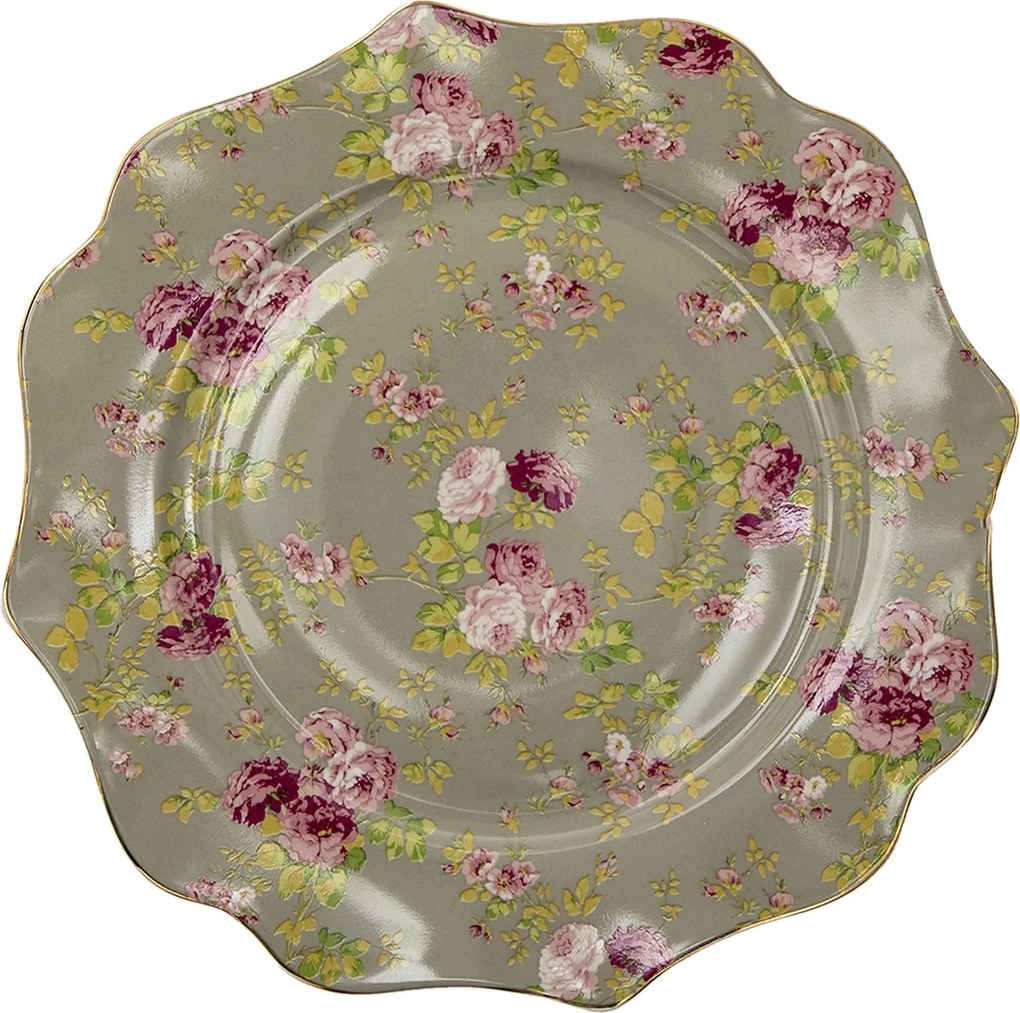 Veľký porcelánový zelený tanier s kvetmi Rose - Ø 28*2 cm