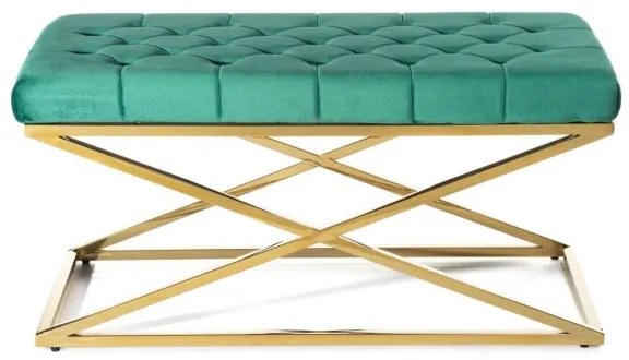 Prešívaná lavica SALIBA 50x97 cm zlatá/zelená