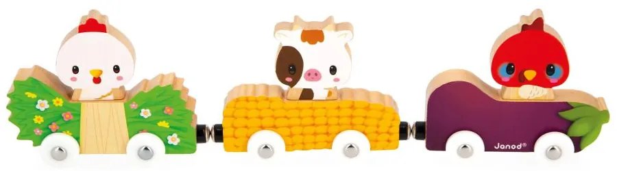 Drevený magnetický vláčik a zvieratká z farmy