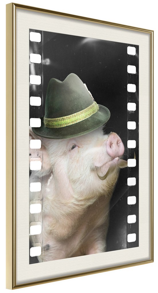 Artgeist Plagát - Pig with Mustache [Poster] Veľkosť: 30x45, Verzia: Zlatý rám