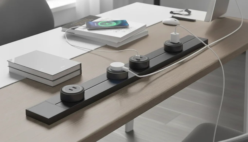 Zásuvka USB-A + USB-C pre zásuvkové lišty, čierna