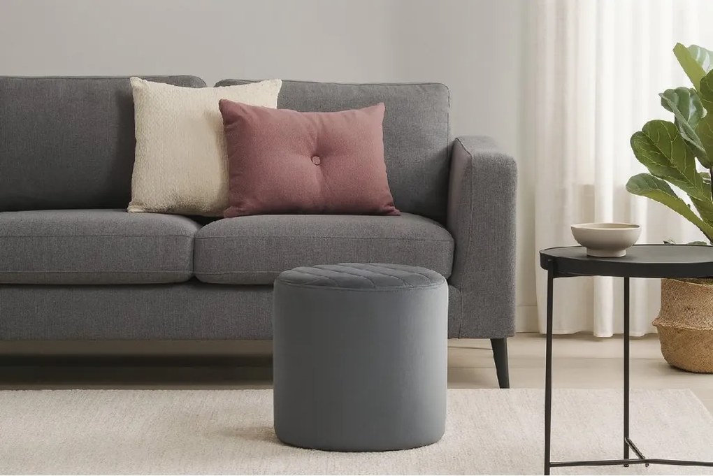 Noela Zamatový puf prešívaný CUBO sivý