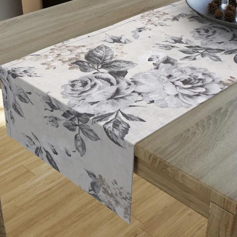 Goldea dekoračný behúň na stôl loneta - vzor veľké sivé ruže 20x160 cm