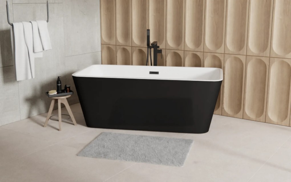 Besco Akrylátová voľne stojaca vaňa Evita BW 160x80 BESCO-Typ výpuste: Click-Clack s prepadom, čierna, BESCO-Rozmery: 160x80, BESCO-Farba: Biela/čier…