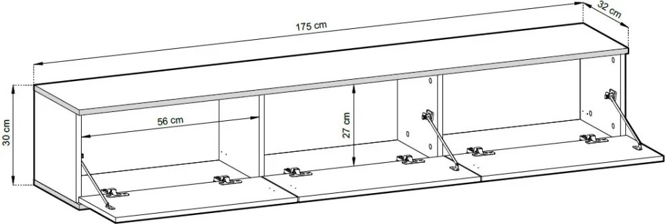 Závesná TV skrinka Orfeo, 175 cm, čierna štruktúra / zlatá