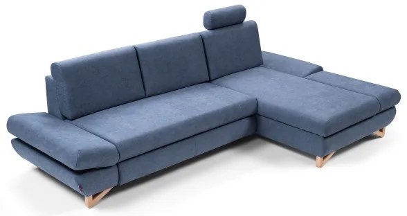 Rozkladacia rohová čalúnená sedacia súprava AVESTA do tvaru L, pravé prevedenie, s úložným priestorom, modrá