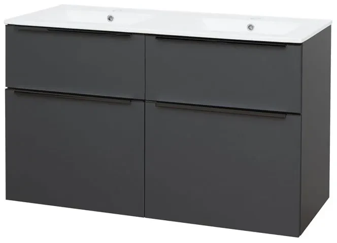 Mereo, Mereo Mailo, kúpeľňová skrinka s keramickým umývadlom 121 cm, antracit, čierne madlo, MER-CN533B
