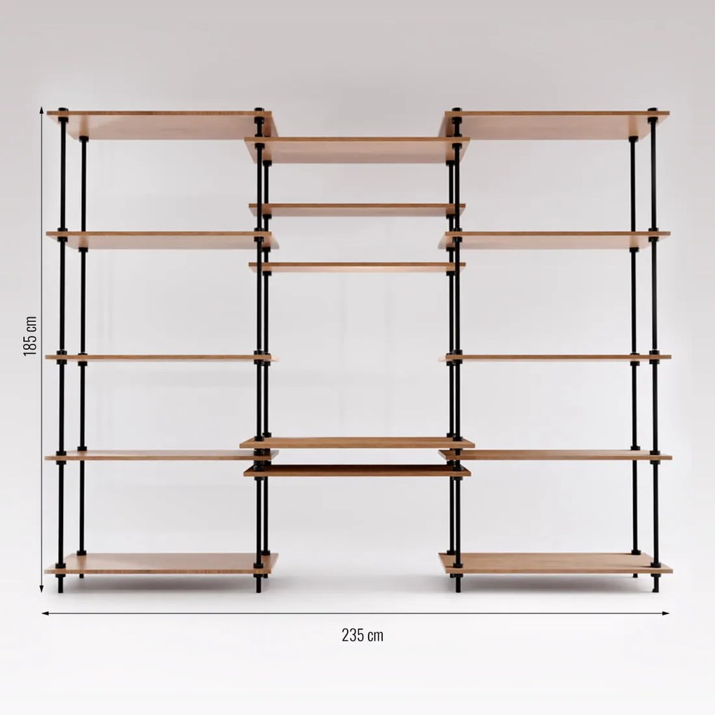 Regál s písacím stolom DECO s 15 policami, 185x235x35/52,5 cm