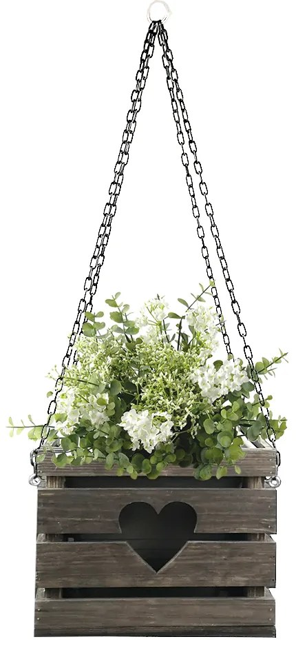 AMADEA Drevený závesný obal s kvetináčom so srdcom tmavý, 27x27x21 cm, český výrobok
