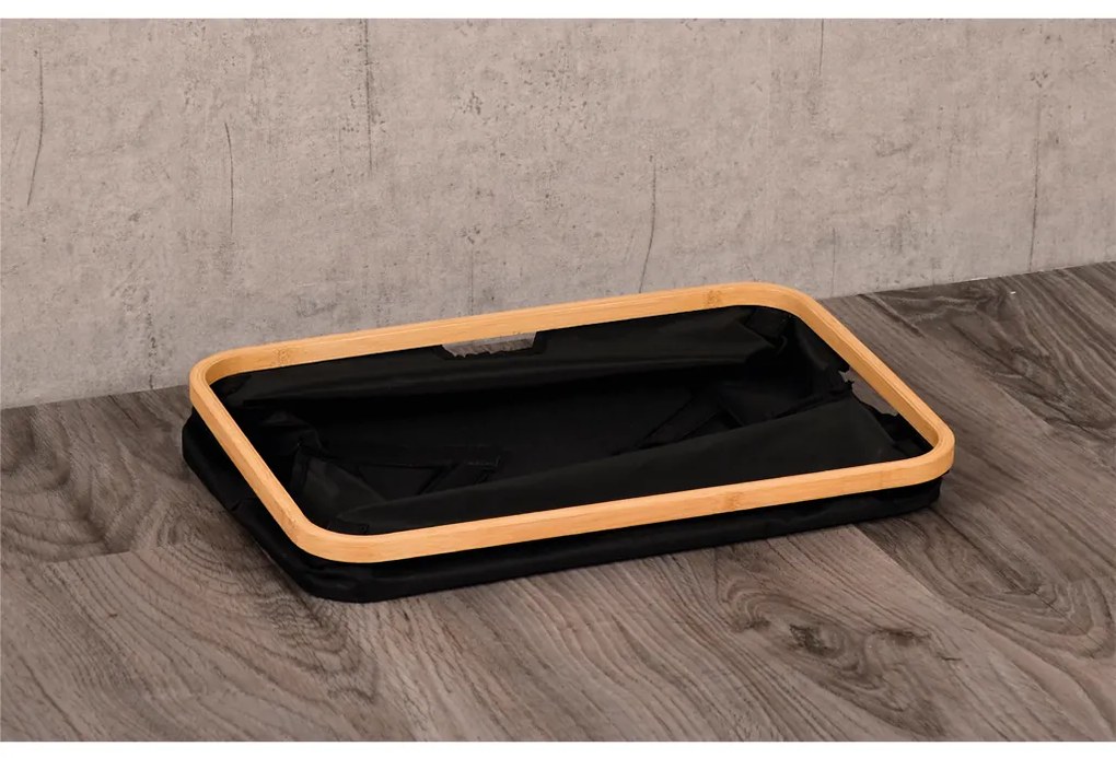 Úložný box - košík, textilný čierny s bambusovým rámom XXL, 57x37x26