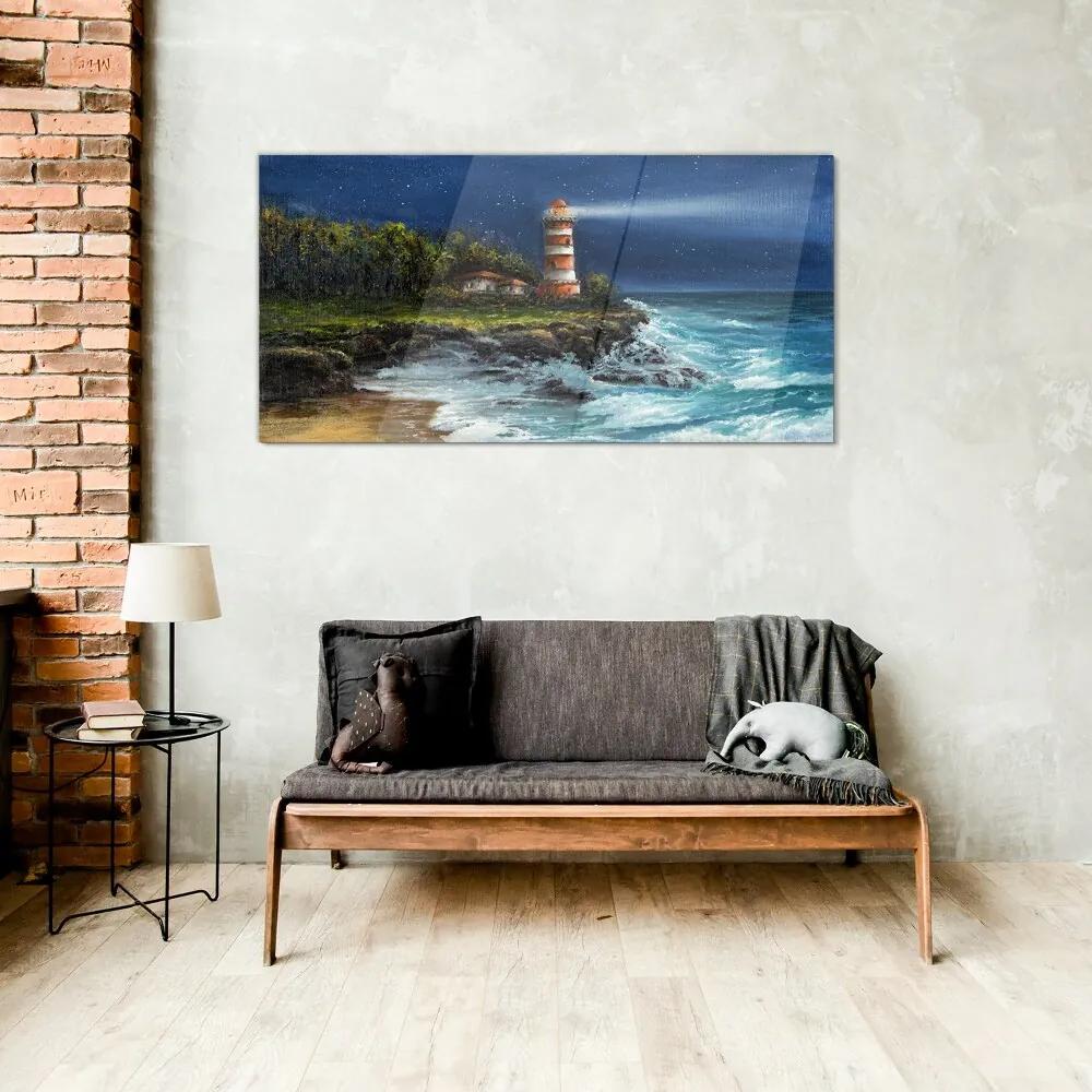Obraz na skle Maják pobrežie vlny