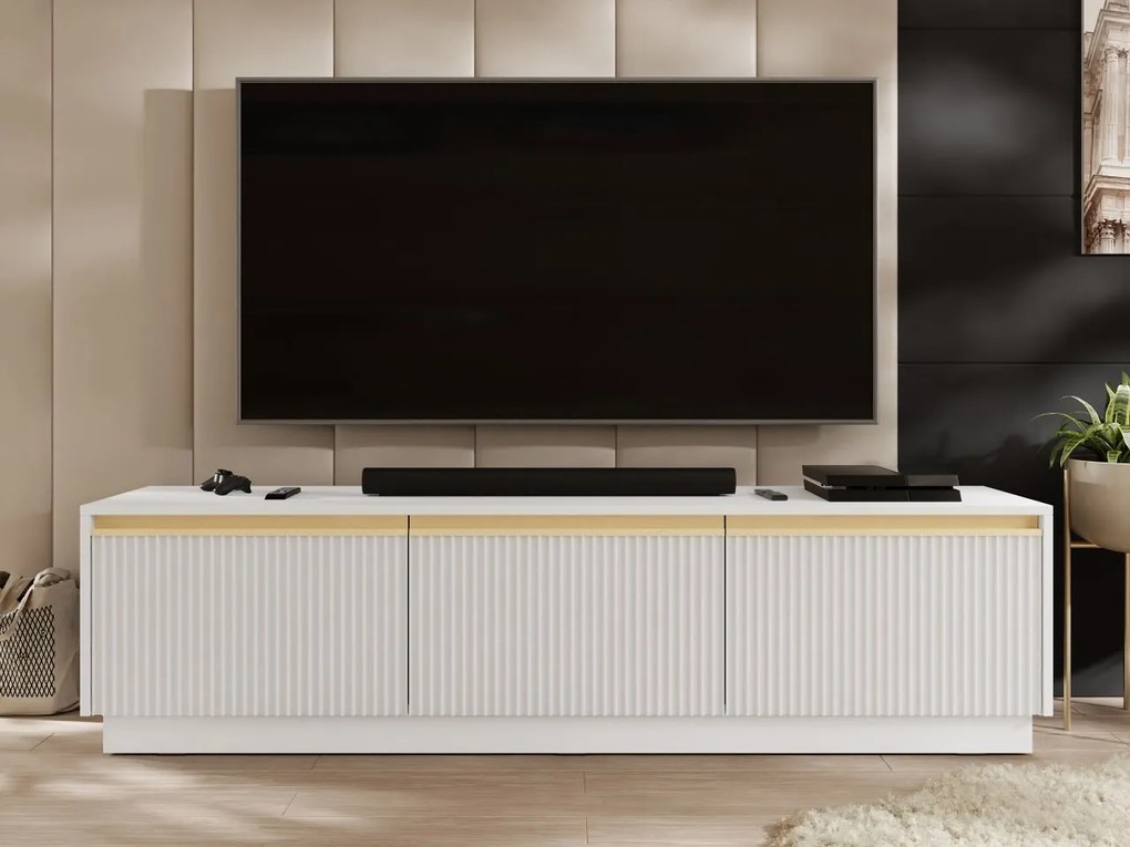 TV skrinka/stolík Roleno 180, Farby:: biela / biela + zlatá