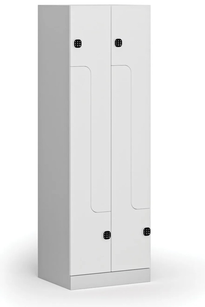 Kovová šatníková skrinka S1 Z, 4 oddiely, 1850 x 600 x 500 mm, demont, kódový zámok, laminované dvere, biela