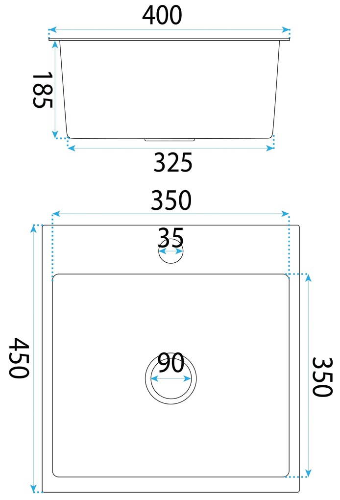 Rea Leo, 1-komorový oceľový drez 400x450x185 mm, oceľová, ZLE-06000