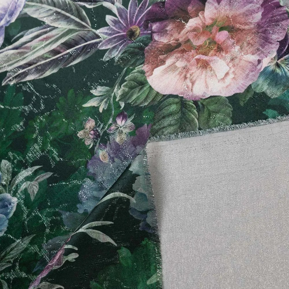 Biante Dekoračný záves Parma PM-114 Fialové kvety na tmavo zelenom 145x220 cm