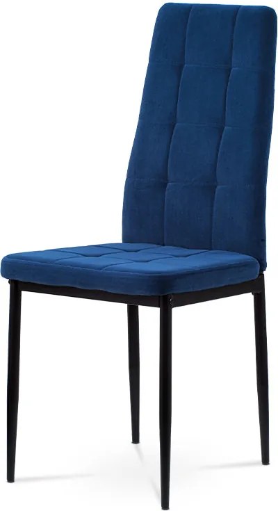 Jedálenská stolička, čalúnená príjemnou lanýžovou modrou látkou kovová štvornohá podnož, čierny matný lak