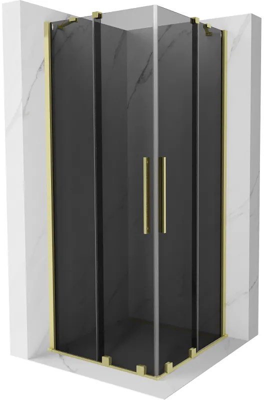Mexen Velar Duo, sprchový kút s posuvnými dverami 90 x 90 cm, 8mm šedé sklo, zlatá matná, 871-090-090-42-55
