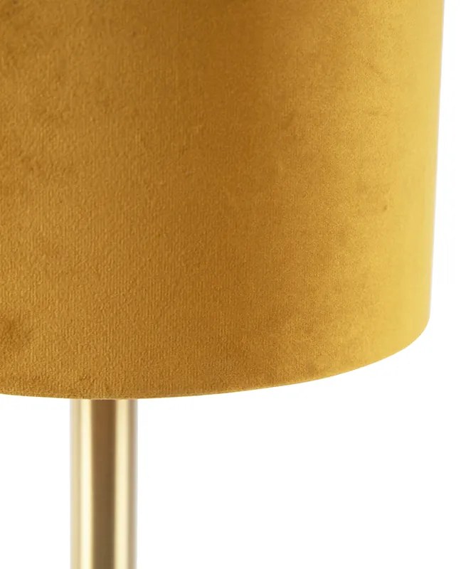 Stolná lampa mosadz s žltým tienidlom 20 cm - Simplo