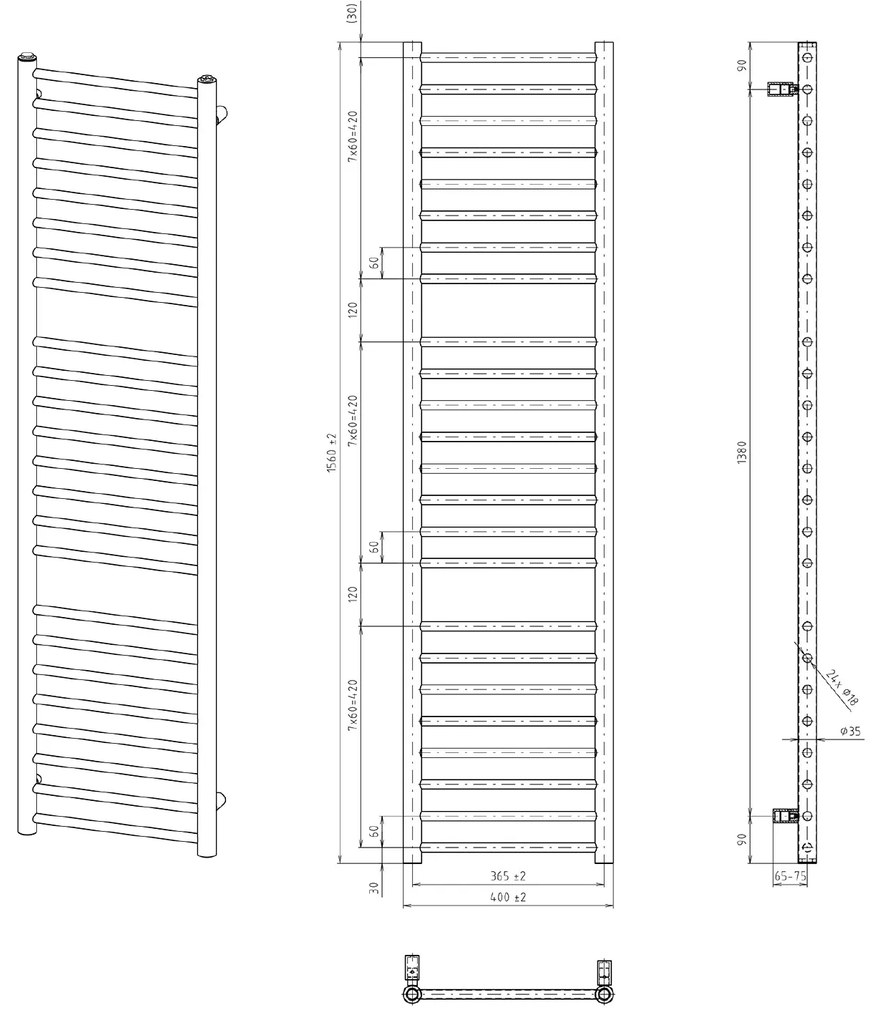 Sapho Sapho, DINA vykurovacie teleso 400x1560mm, čierna matná, IR374B