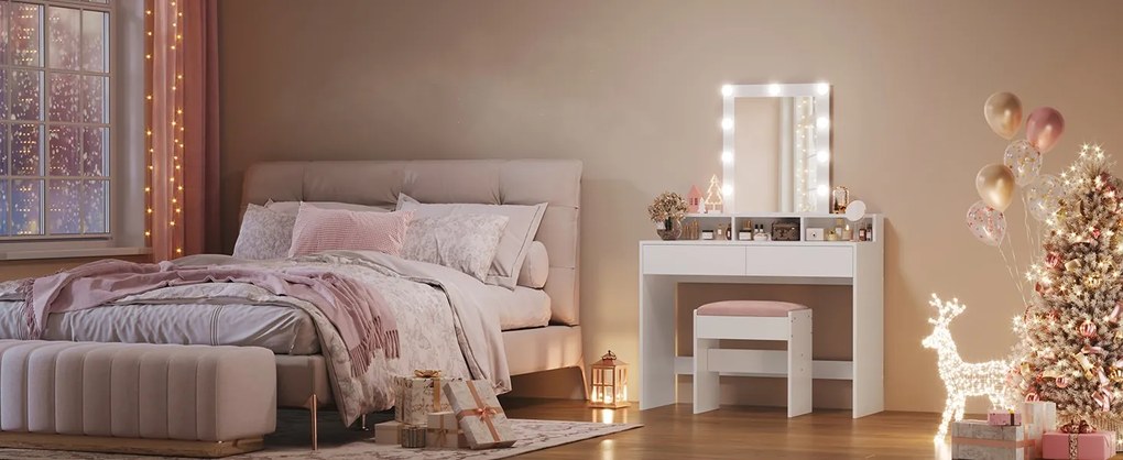 Toaletný stolík s osvetlením Vasagle Ora biely