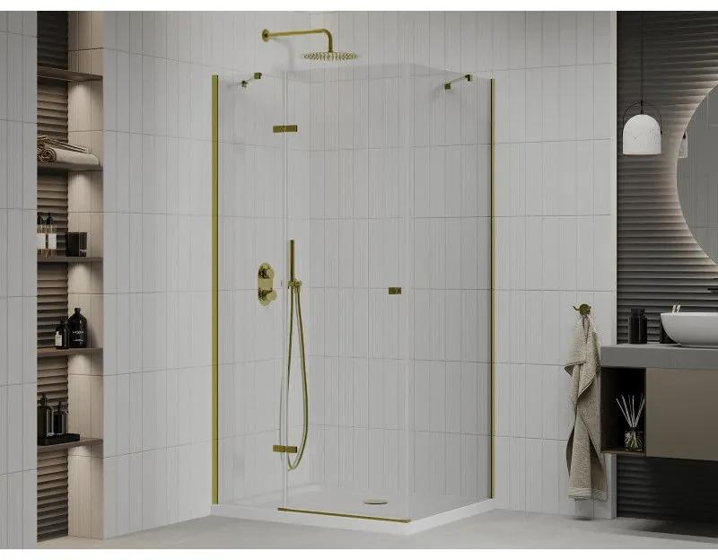 Mexen Roma, sprchovací kút 120 (dvere) x 70 (stena) cm, 6mm číre sklo, zlatý profil + slim sprchová vanička 5cm, 854-120-070-50-00-4010
