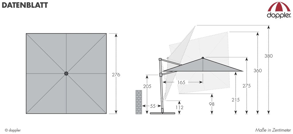 Derby DERBY DX 280 x 280 cm – kvalitný záhradný slnečník s bočnou nohou