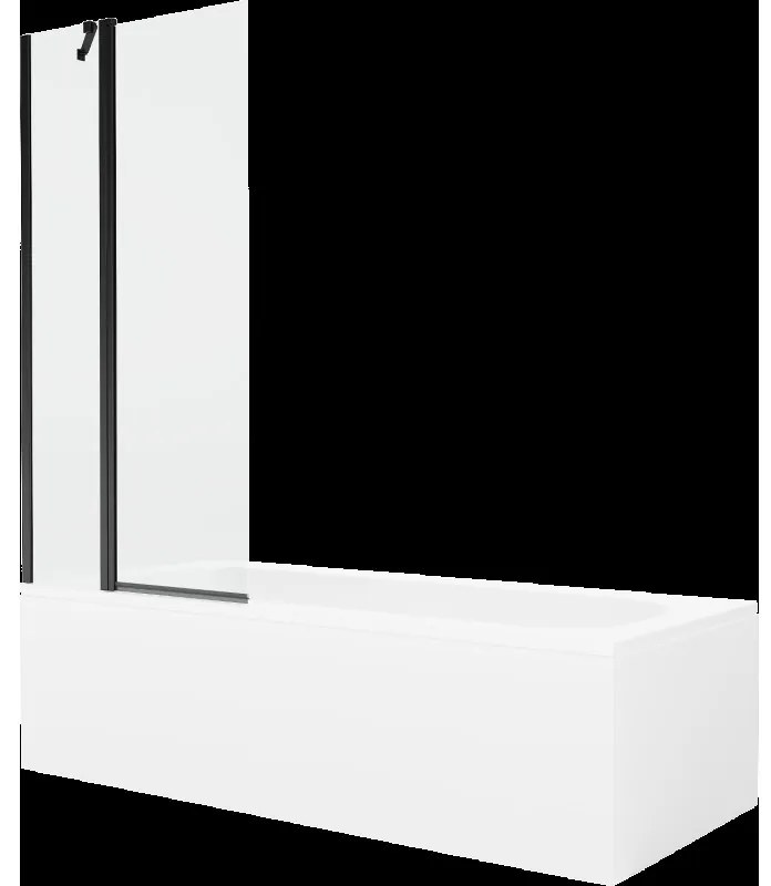 Mexen Vega obdĺžniková vaňa 180 x 80 cm s obkladom a 1-krídlovou sprchovou zástenou 80 cm, Transparentné, Čierna - 550118080X940
