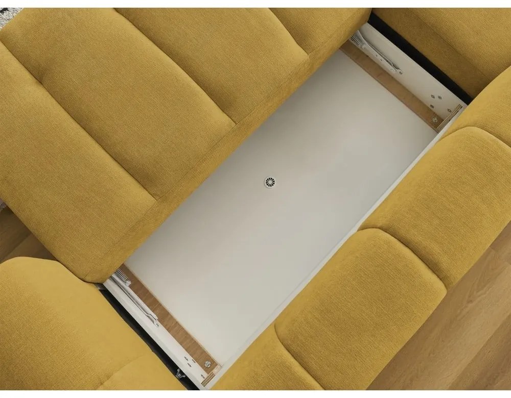 Rozkladacia/s úložným priestorom rohová pohovka v horčicovej farbe (ľavý roh/s leňoškou) Fuji – Bobochic Paris