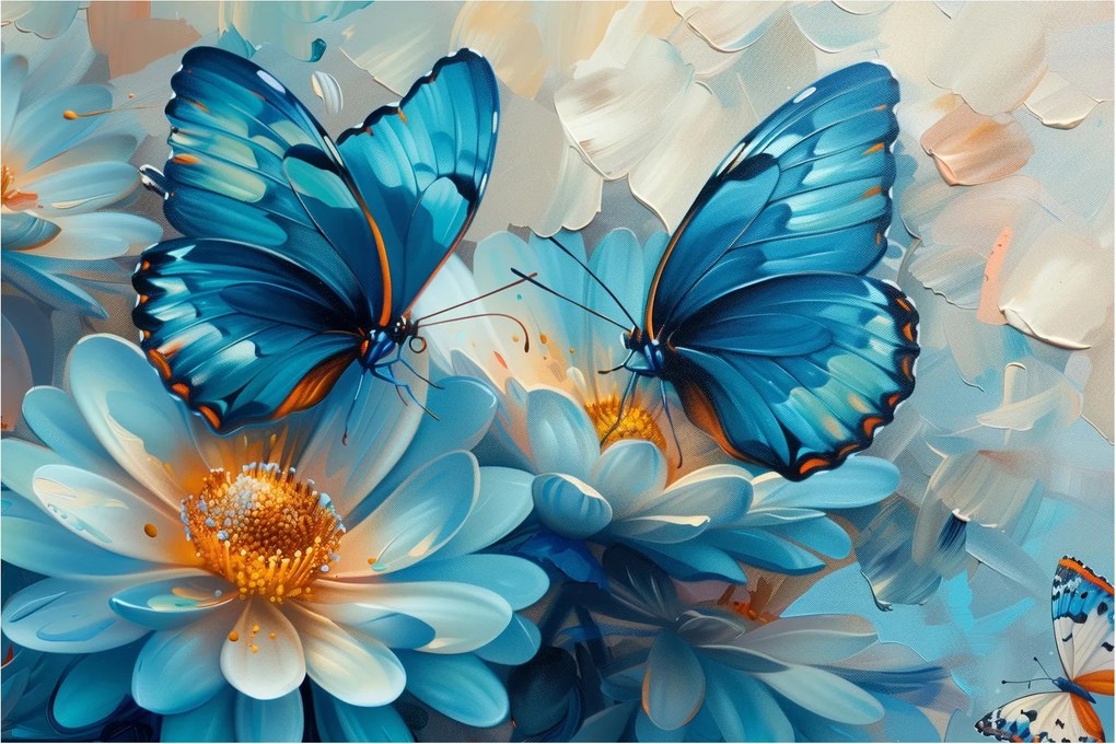 Obraz - Modrí motýle (90x60 cm)