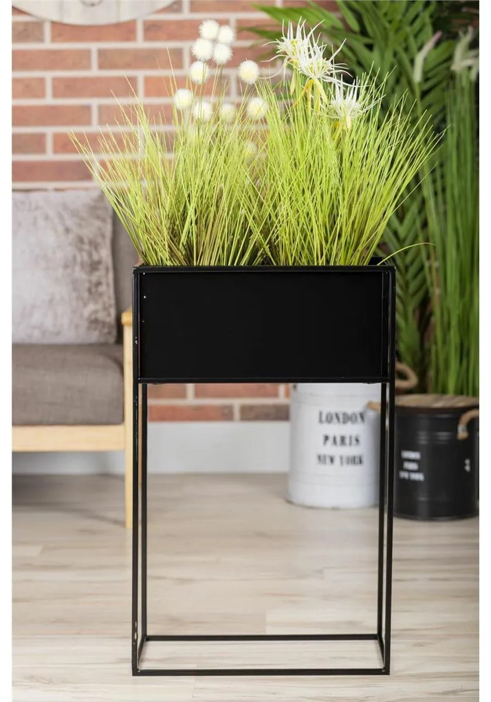 KOVOVÝ KVETINÁČ SO STOJANOM RECT 70X24X44 CM ČIERNA