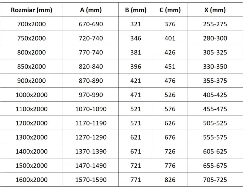 Mexen Velar, sprchová zástena s posuvnými dverami Walk-in 110 x 200 cm, 8mm sklo námraza, čierna matná, 871-110-000-33-70