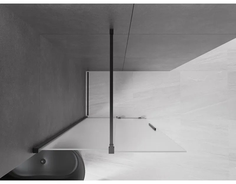 Mexen Velar, sprchová zástena s posuvnými dverami Walk-in 90 x 200 cm, 8mm sklo námraza, čierna matná, 871-090-000-33-70
