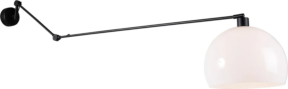 Nástenná lampa čierna s tienidlom bielym 30 cm nastaviteľná - Blitz