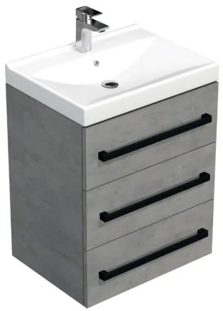 Kúpeľňová skrinka s čiernymi úchytkami a umývadlom SAT Cube Way 60x76,5x46 cm betón mat CUBE46C603BEVER, 1 ks