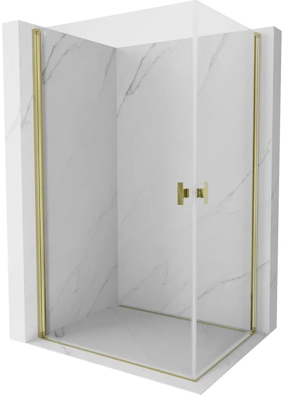 Mexen Mist-B Duo, 2-krídlový výklopný sprchový kút 90 x 85 cm, číre sklo, zlatý lesklý profil, 8A2-090-085-50-00