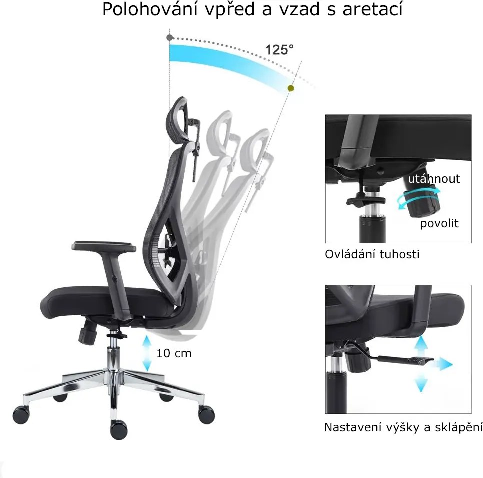 Kancelárska ergonomická stolička Neoseat FLEX PRO — sieť / látka, čierna, nosnosť 150 kg