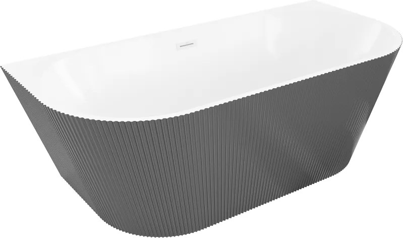 Mexen Oris, voľne stojaca ryhovaná vaňa 170 x 80 cm, biela-šedá, biely prepad, 52871708062-20