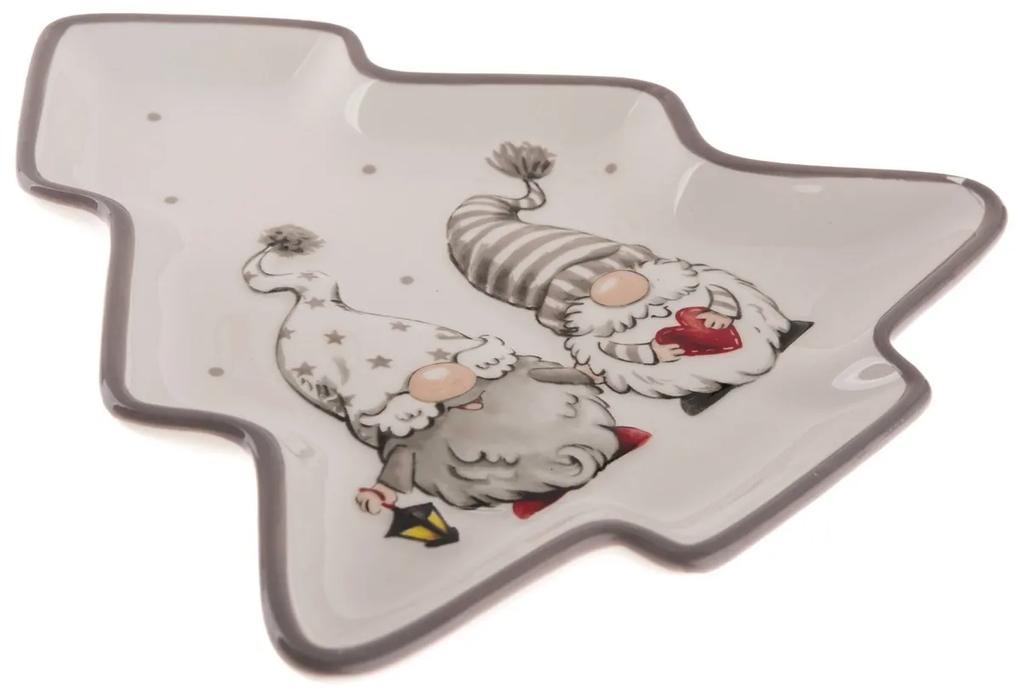 Vianočný keramický tanier Škriatkovia, 21,6 x 21 cm, sivá