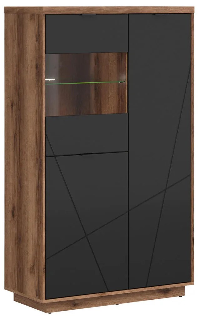 XXXLutz VITRÍNA, čierna, farby duba, 94/157/42,5 cm - Sklenené vitríny - 002427014022