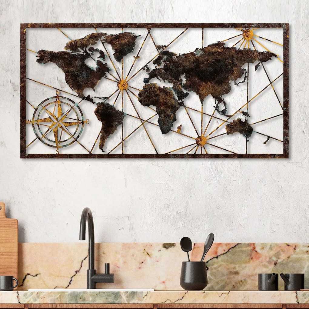 Nástěnná kovová dekorace World Map Large 1 vícebarevná