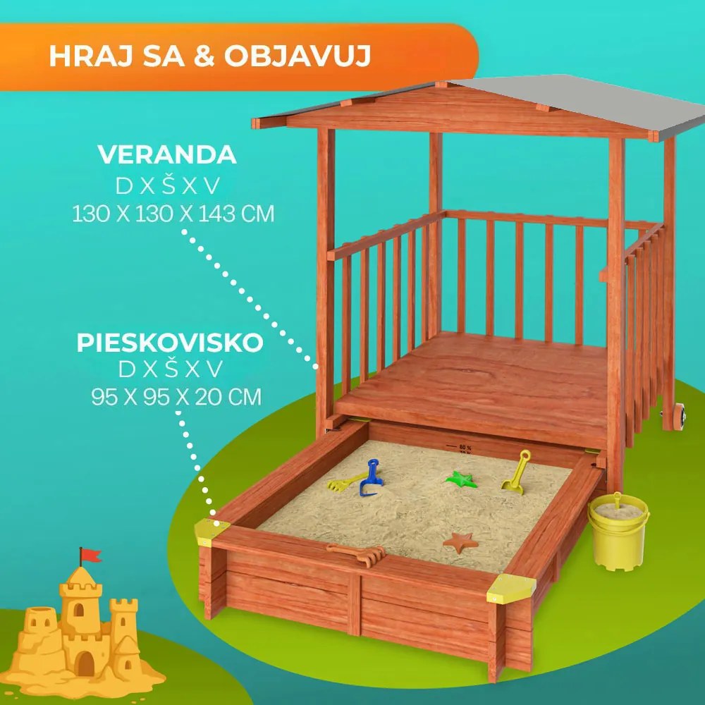 Pieskovisko s verandou SUNNY, 130x130x143cm, hnedá/šedá Jurhan