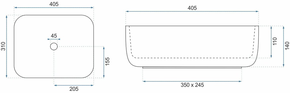 Rea Demi Mini, umývadlo na dosku 400x305x140 mm, imitácia kameňa Aiax Shiny, REA-U5065