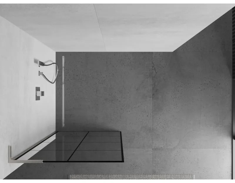 Mexen Kioto L, sprchová zástena Walk-In 80 x 200 cm, 8mm číre sklo čierny vzor, brúsená oceľ profil, 800-080-103-97-77