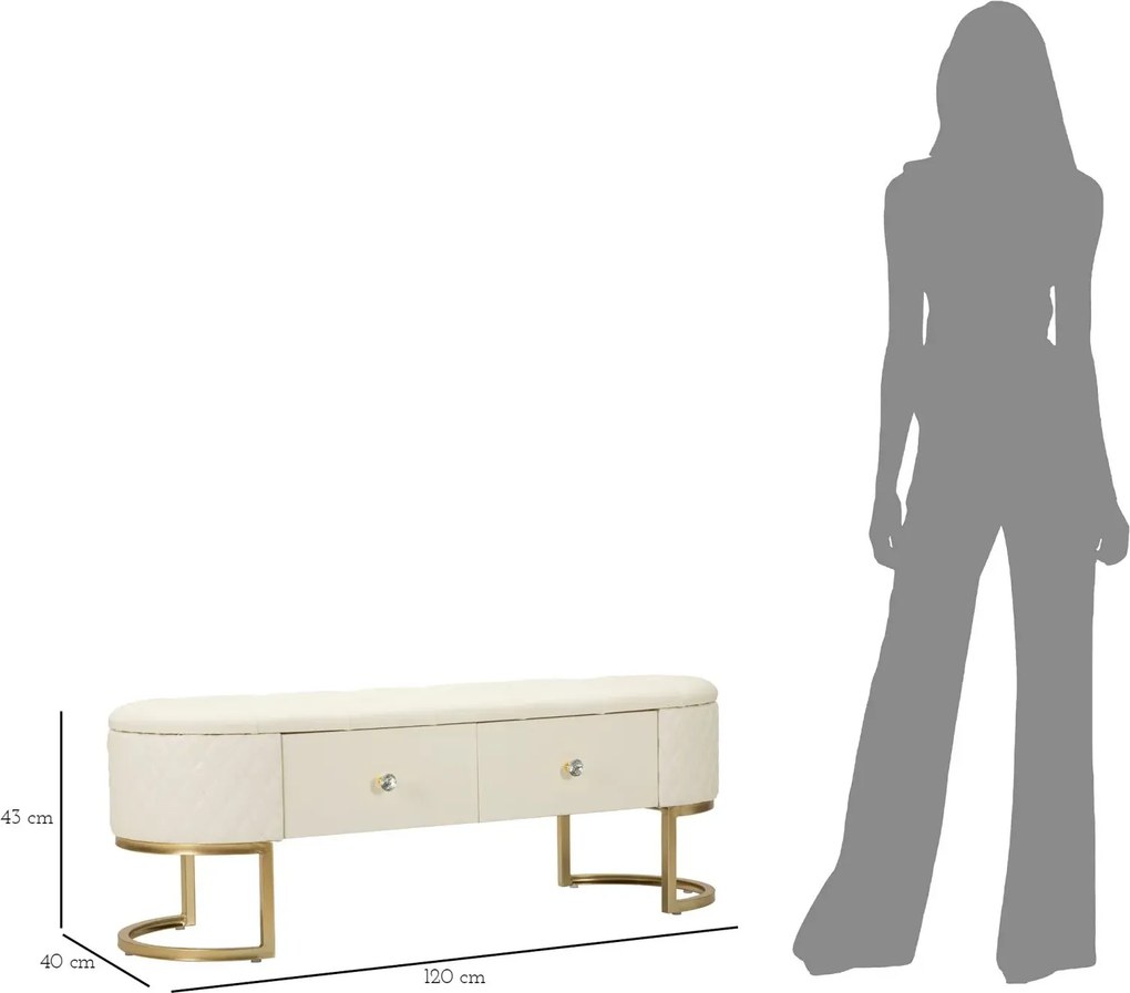 Lavica Sharon 120 cm s úložným priestorom ekokoža biela/zlatá