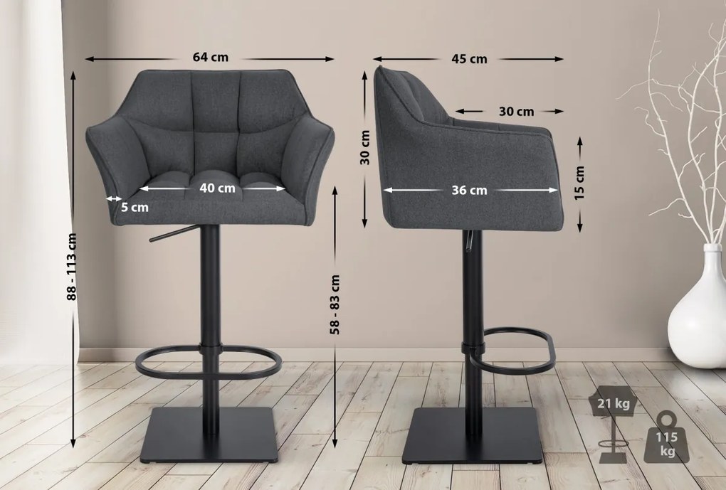 Barová stolička Damaso B - filc, čierny rám - Sivá