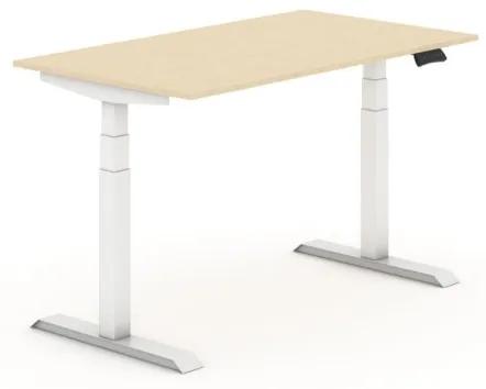 Výškovo nastaviteľný stôl, elektrický, 625-1275 mm, doska 1400x800 mm, breza, biela podnož